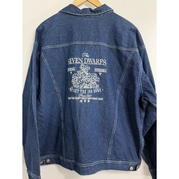 Vintage Disney Snow White The Seven Dwarves Embroidered Denim Jean Jacket XL - Picture 1 of 3